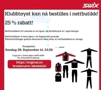 Nettbutikk for kjøp av Leksdal skiklær er åpen til 29. september